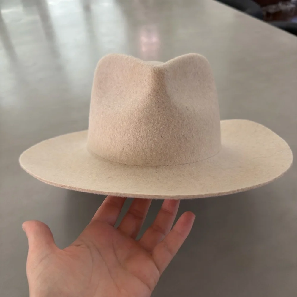 Brand New Gigi Pip Wide Brim Felt Fedora Hat - Neutral Beige